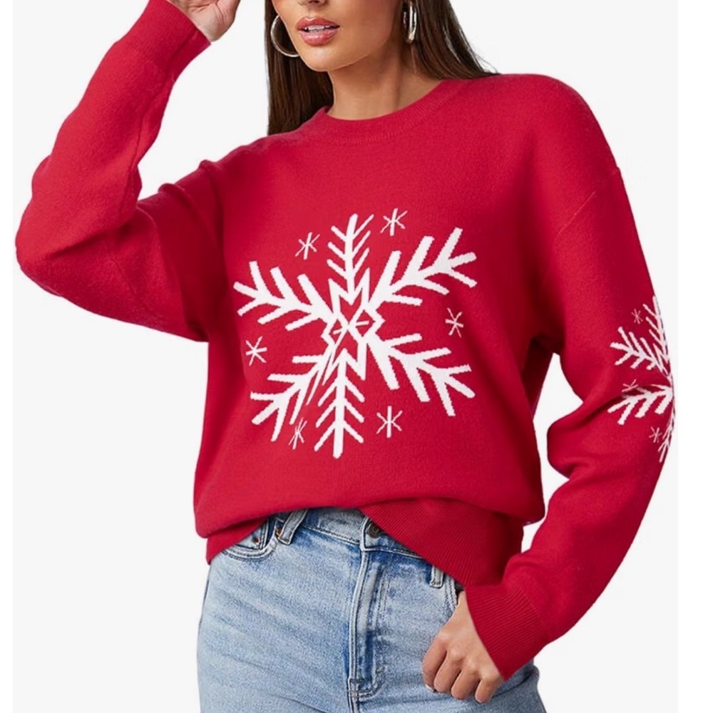 Dokotoo Snowflake Sweater Womens L New Red Crewneck Holiday LC2724733-P103-L